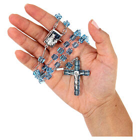 Ghirelli rosary, sapphire crystal, rhodium-plated silver, Lourdes beads 6 mm