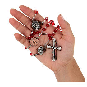 Red glass rosary 6mm Ghirelli Sorrowful Mysteries English
