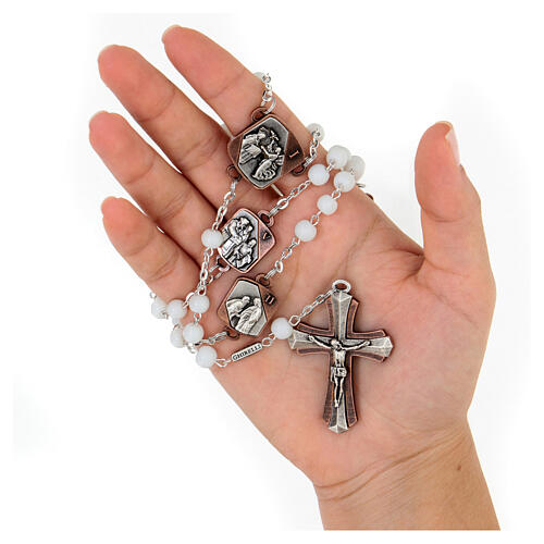 Ghirelli rosary of Joyful Misteries, 6 mm white glass beads 2