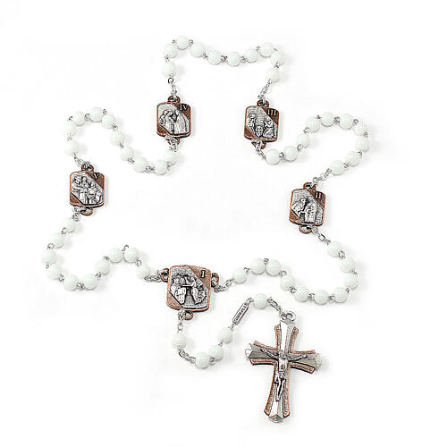 Ghirelli rosary of Joyful Misteries, 6 mm white glass beads 5