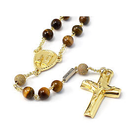 Ghirelli rosary with 6 mm tiger's eye and gold-plated silver beads