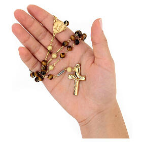 Ghirelli rosary with 6 mm tiger's eye and gold-plated silver beads