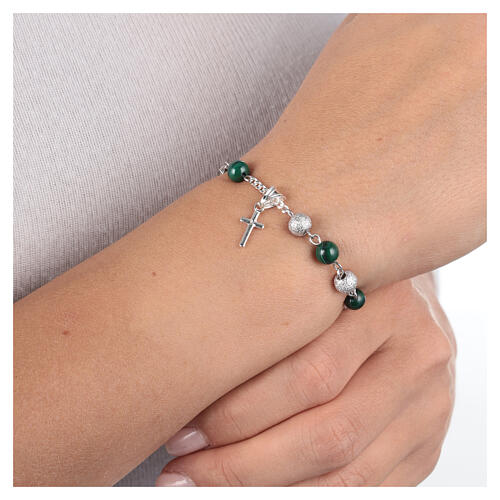 Ghirelli bracelet of malachite and bright silver with cross-shaped pendant 4