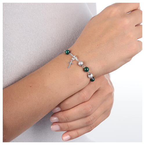 Ghirelli malachite and polished silver bracelet with cross pendant 2
