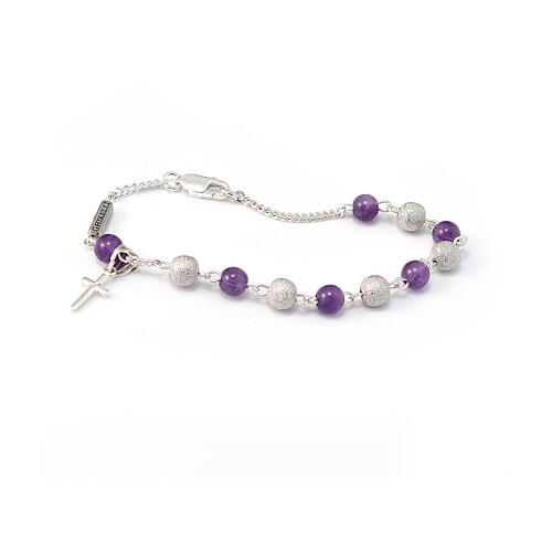 Ghirelli bracelet of amethyst and bright silver with cross-shaped pendant 1