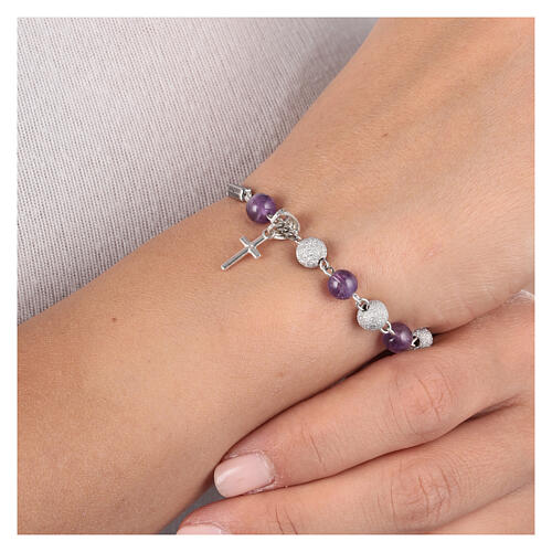 Ghirelli bracelet of amethyst and bright silver with cross-shaped pendant 4