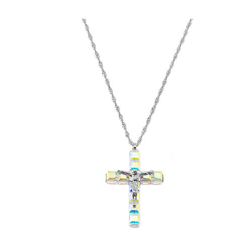 Ghirelli crucifix pendant with crystal cross and silver body of Christ 1