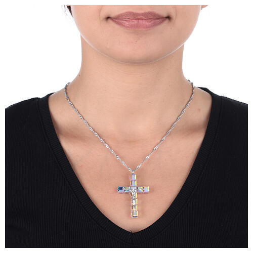 Ghirelli crucifix pendant with crystal cross and silver body of Christ 2
