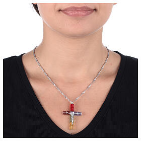 Ghirelli crucifix pendant with multicoloured crystal cross and silver body of Christ