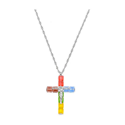 Ghirelli crucifix pendant with multicoloured crystal cross and silver body of Christ 1