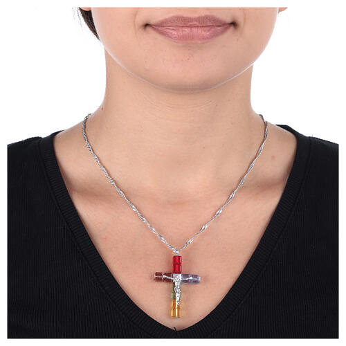 Ghirelli crucifix pendant with multicoloured crystal cross and silver body of Christ 2