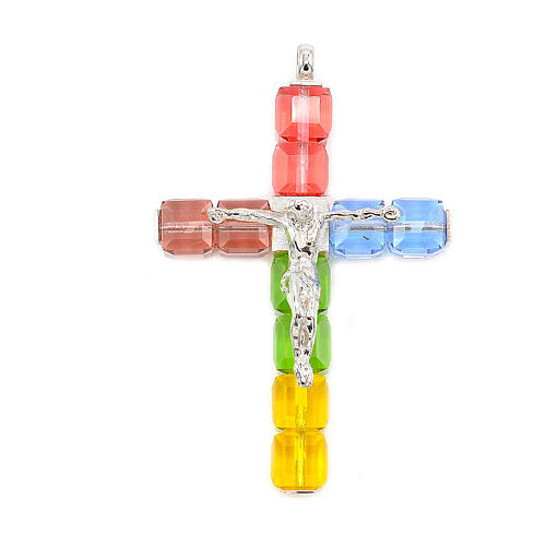 Ghirelli crucifix pendant with multicoloured crystal cross and silver body of Christ 4