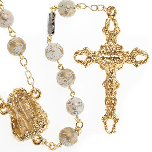 Ghirelli white and golden rosary with Lourdes Grotto 8mm 1