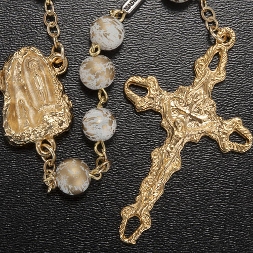 Ghirelli white and golden rosary with Lourdes Grotto 8mm 2