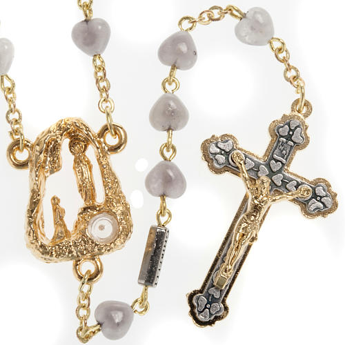 Ghirelli grey rosary Lourdes Grotto, heart shaped beads 1