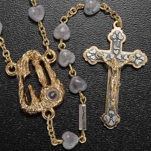 Ghirelli grey rosary Lourdes Grotto, heart shaped beads 2