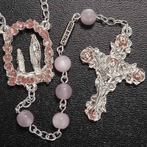 Ghirelli pink rosary Lourdes Grotto, gilded 6mm 2
