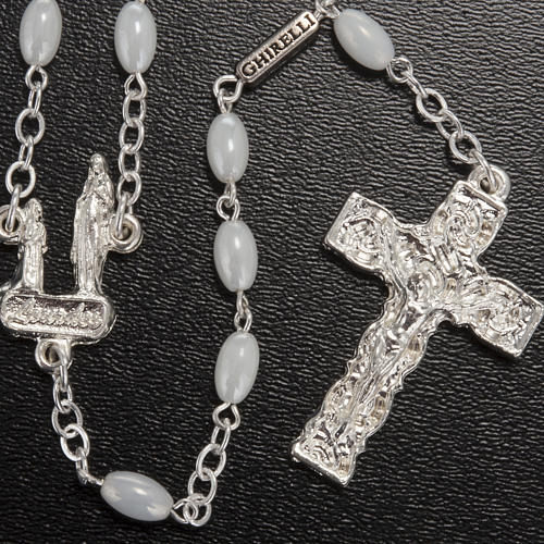 White Ghirelli rosary Lourdes, oval beads 6x4mm 2
