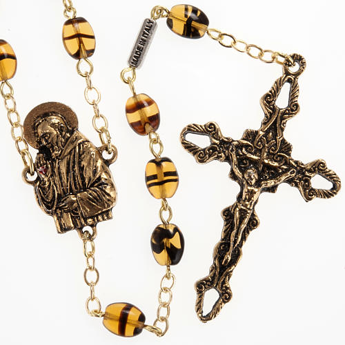 Ghirelli rosary with Father Pio, amber beads 6x8mm 1