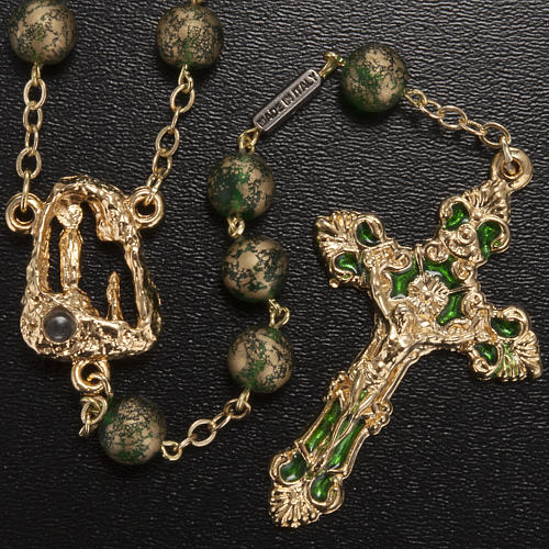Ghirelli rosary Lourdes Grotto, green-golden 8mm 2