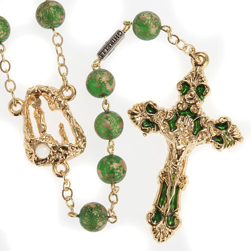 Ghirelli rosary Lourdes Grotto, green-golden 8mm 1