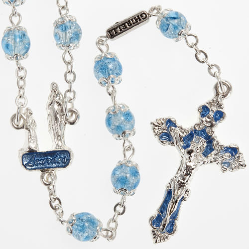 Ghirelli light blue rosary Lourdes Grotto, glass 1