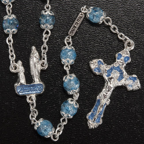 Ghirelli light blue rosary Lourdes Grotto, glass 2