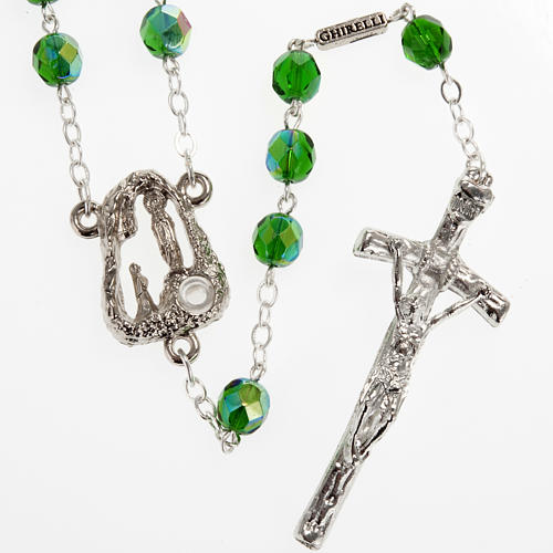 Ghirelli rosary Lourdes Grotto, 7mm green round beads 1