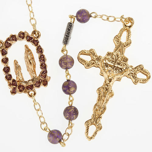 Ghirelli rosary, gold purple glass Lourdes grotto 6mm 1