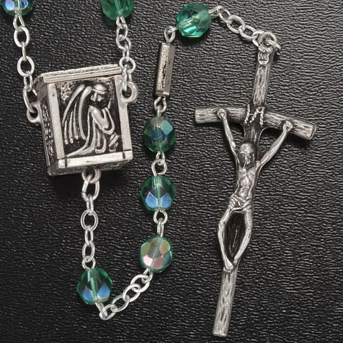 Ghirelli rosary, aqua green with locket medal 6mm 2