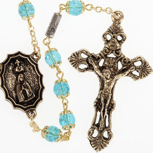 Ghirelli rosary, turquoise glass, Fatima and roses 6mm 1
