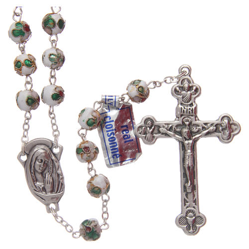 Round white cloisonné rosary 7 mm 1