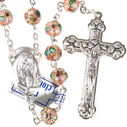 Pink cloisonné rosary 1
