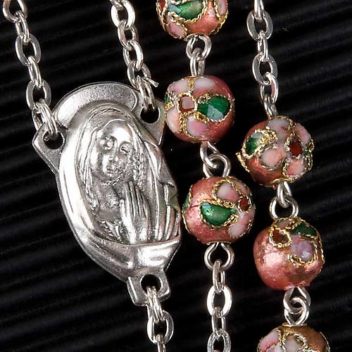 Pink cloisonné rosary 2