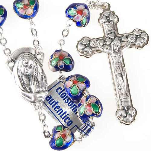 Blue cloisonné rosary with heart shaped beads 1
