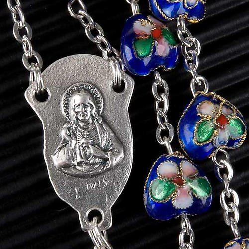 Blue cloisonné rosary with heart shaped beads 3