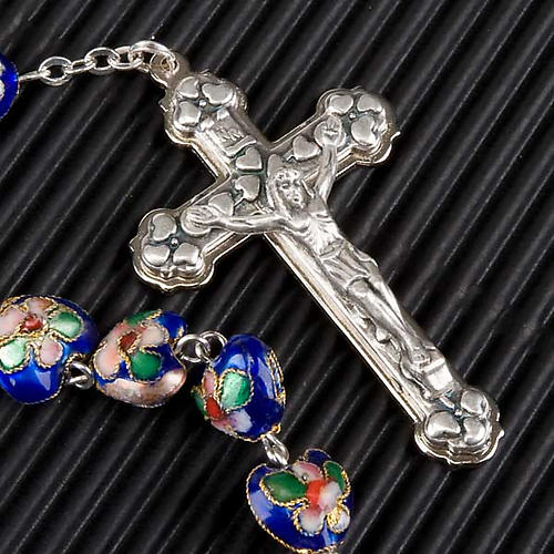 Blue cloisonné rosary with heart shaped beads 4