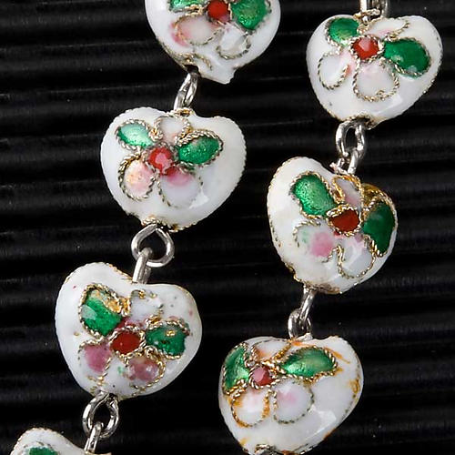 White cloisonné rosary with heart shaped beads 5