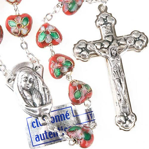 Red cloisonné rosary with heart-shaped beads 1