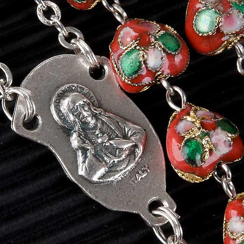 Red cloisonné rosary with heart-shaped beads 3