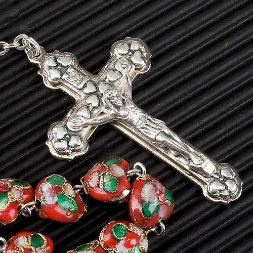 Red cloisonné rosary with heart-shaped beads 4