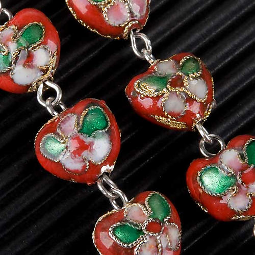 Red cloisonné rosary with heart-shaped beads 5