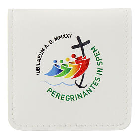 Rosary case with Jubilee 2025 official logo, white, 3x3 in