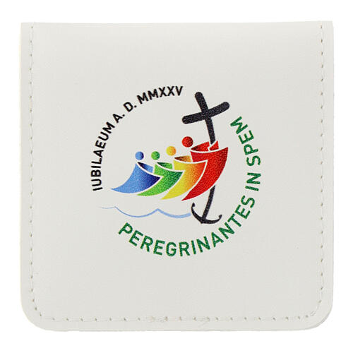Rosary case with Jubilee 2025 official logo, white, 3x3 in 1