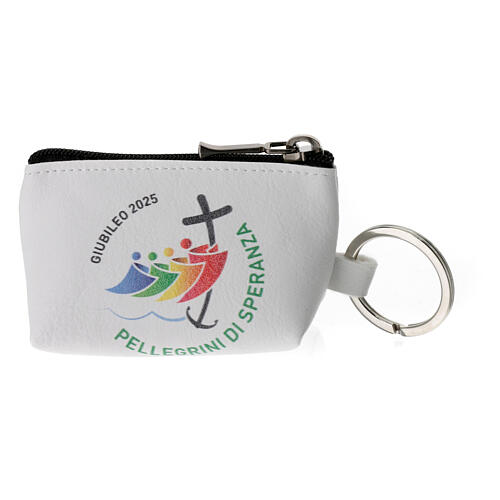 White small wallet with Jubilee 2025 official logo, 2.5x3x2 in, ITALIAN 1