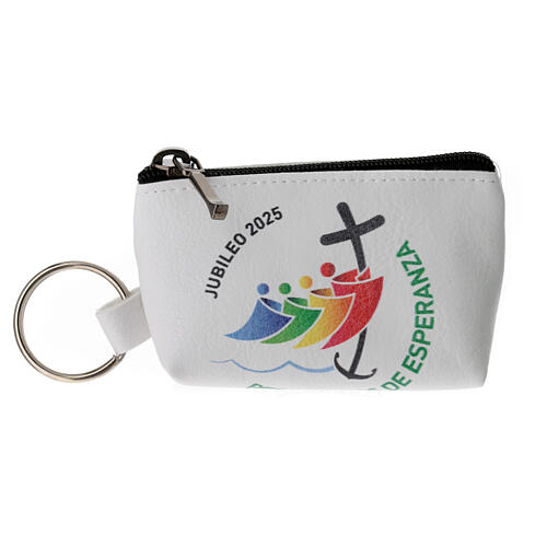 White wallet with 2025 Jubilee logo in SPANISH, 2.5x3x2 in 4