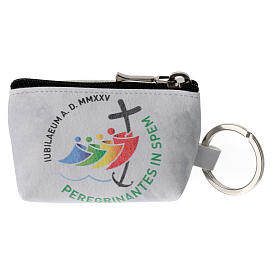 Grey rosary bag with Jubilee official logo, LATIN, 2.5x3.5x2 in