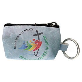 Light blue rosary bag with Jubilee official logo, LATIN, 2.5x3.5x2 in