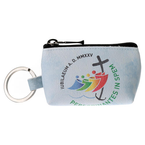 Light blue rosary bag with Jubilee official logo, LATIN, 2.5x3.5x2 in 4