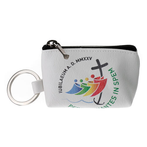 White rosary bag with Jubilee official logo, LATIN, 2.5x3.5x2 in 4